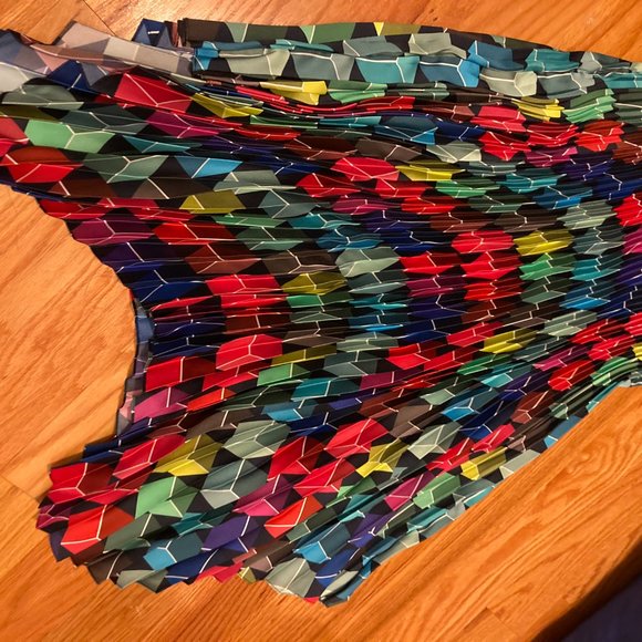 Milly Cube-Print Pleated Hadnkerschief Hem Midi Sk - Picture 6 of 7